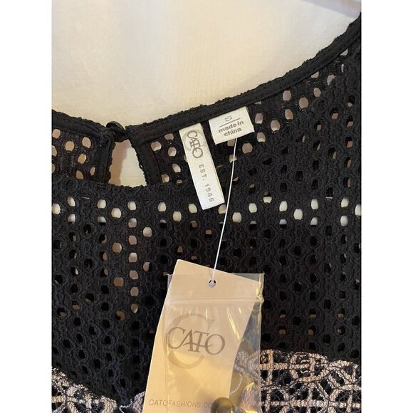 Cato NWT Dress A-Line Trapeze Black Gold Starlight Eyelet Small Summer Wedding - Picture 5 of 8